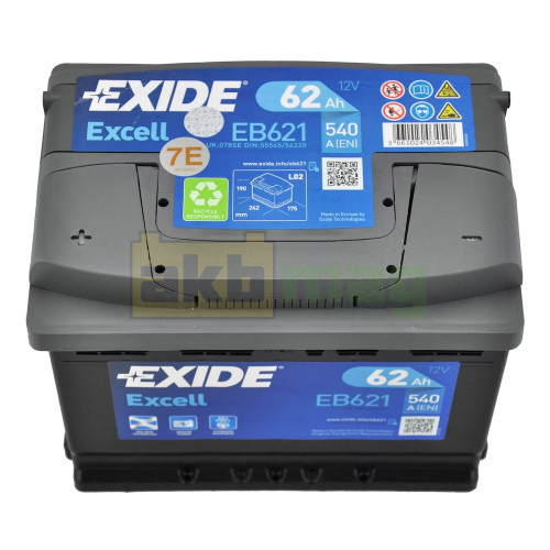 Автомобильный аккумулятор Exide 62Ah 540A Excell EB621