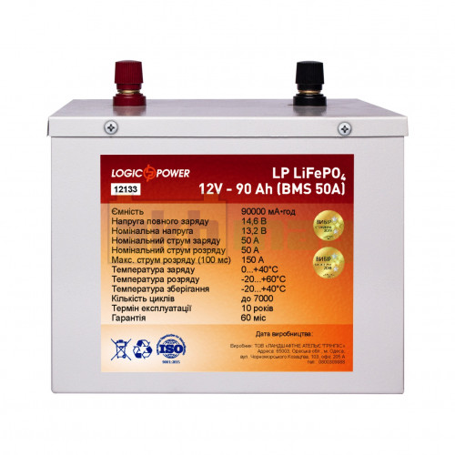 Аккумулятор LogicPower 12V 90Ah LiFePO4 LP12133