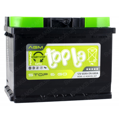 Автомобильный аккумулятор Topla 6СТ-60 Start-Stop&Go AGM