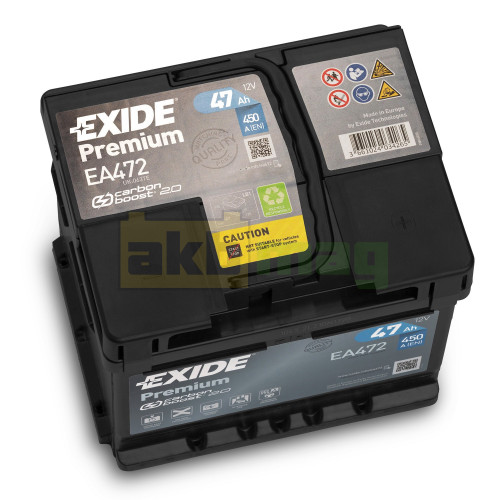Автомобильный аккумулятор Exide 47Ah 450A Premium EA472
