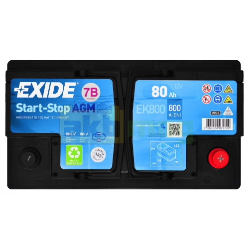 Аккумулятор Exide Start-Stop AGM 80Ah EK800 купить | Низкая цена