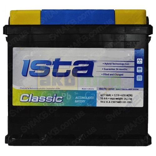 Автомобильный аккумулятор Ista 50Ah 420A Classic