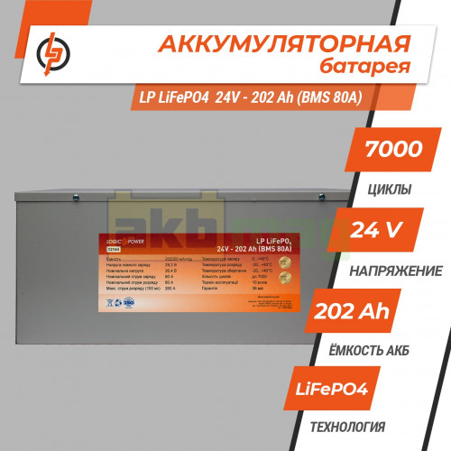 Аккумулятор LogicPower LiFePO4 24V 202AH (BMS 80) Металл